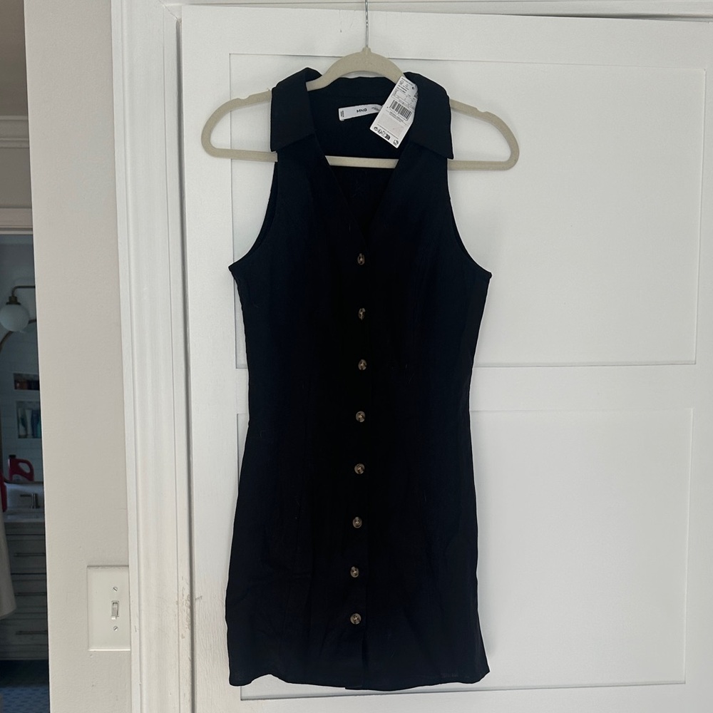 MANGO Sleeveless Black Button-Up Dress NWT